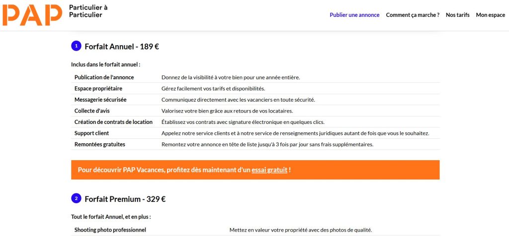 pap vacances tarifs sur le site internet